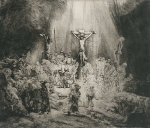 二人の泥棒の間で十字架につけられたキリスト（三十字架） 作： Rembrandt van Rijn